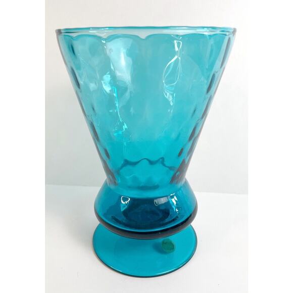 Empoli Art Glass Pedestal Vase Blue Optic 7inch Italy Hand Blown MCM Vintage - Picture 5 of 5